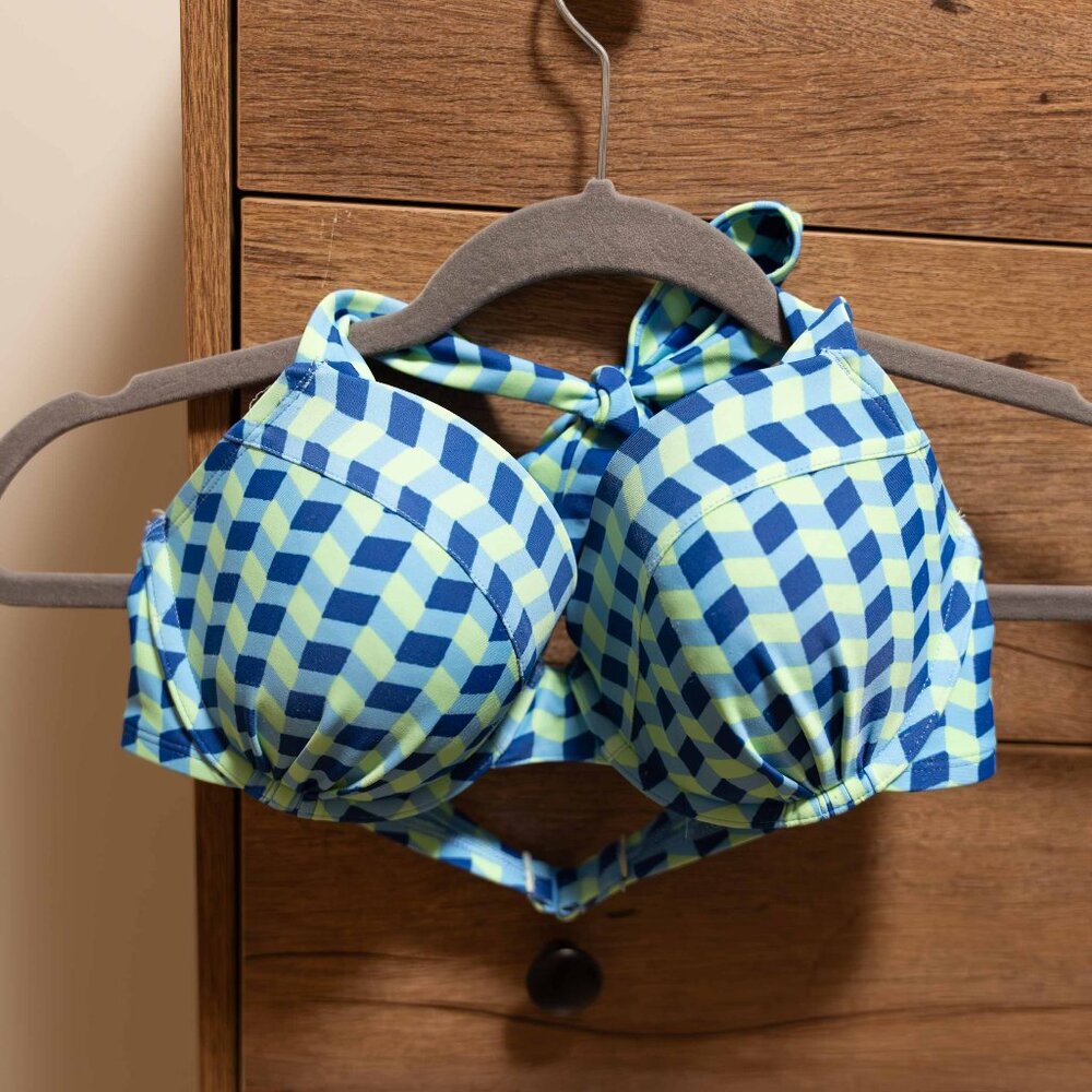 Aerie gingham swimsuit bikini top and bottoms - blue and green